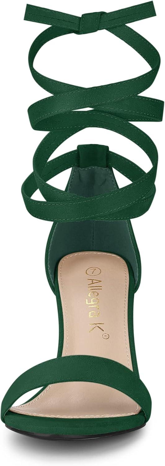 imageAllegra K Womens Lace Up and Ankle Strap Chunky Heel SandalsGreen