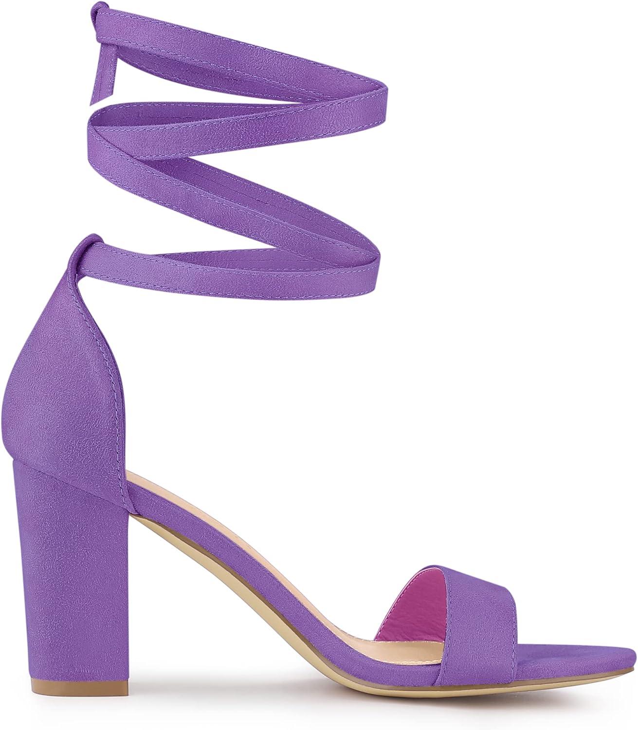 imageAllegra K Womens Lace Up and Ankle Strap Chunky Heel SandalsLavender