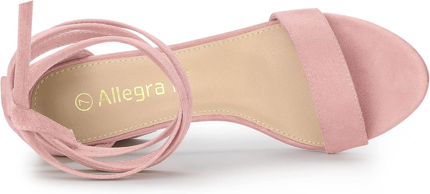 imageAllegra K Womens Lace Up and Ankle Strap Chunky Heel SandalsPink
