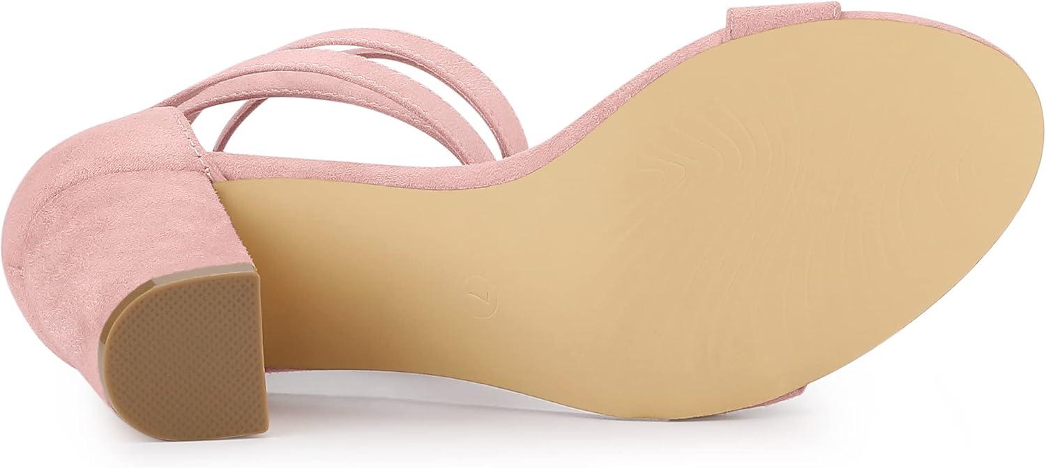 imageAllegra K Womens Lace Up and Ankle Strap Chunky Heel SandalsPink