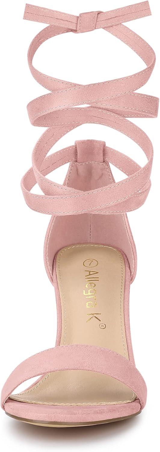 imageAllegra K Womens Lace Up and Ankle Strap Chunky Heel SandalsPink