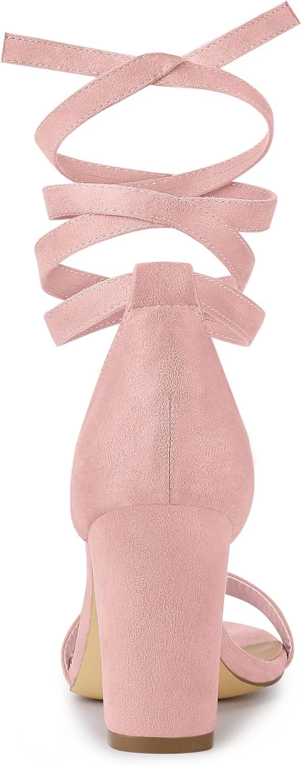 imageAllegra K Womens Lace Up and Ankle Strap Chunky Heel SandalsPink