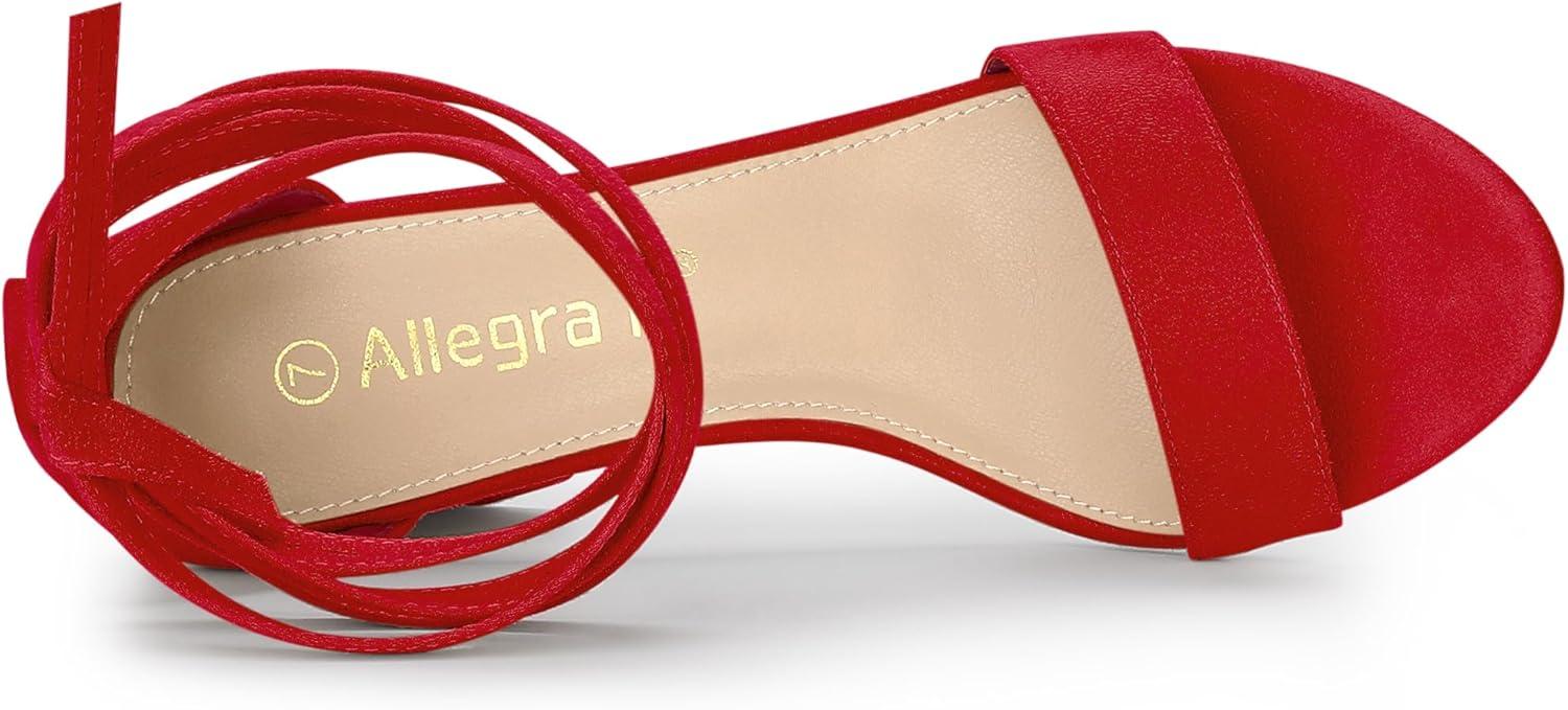 imageAllegra K Womens Lace Up and Ankle Strap Chunky Heel SandalsRed