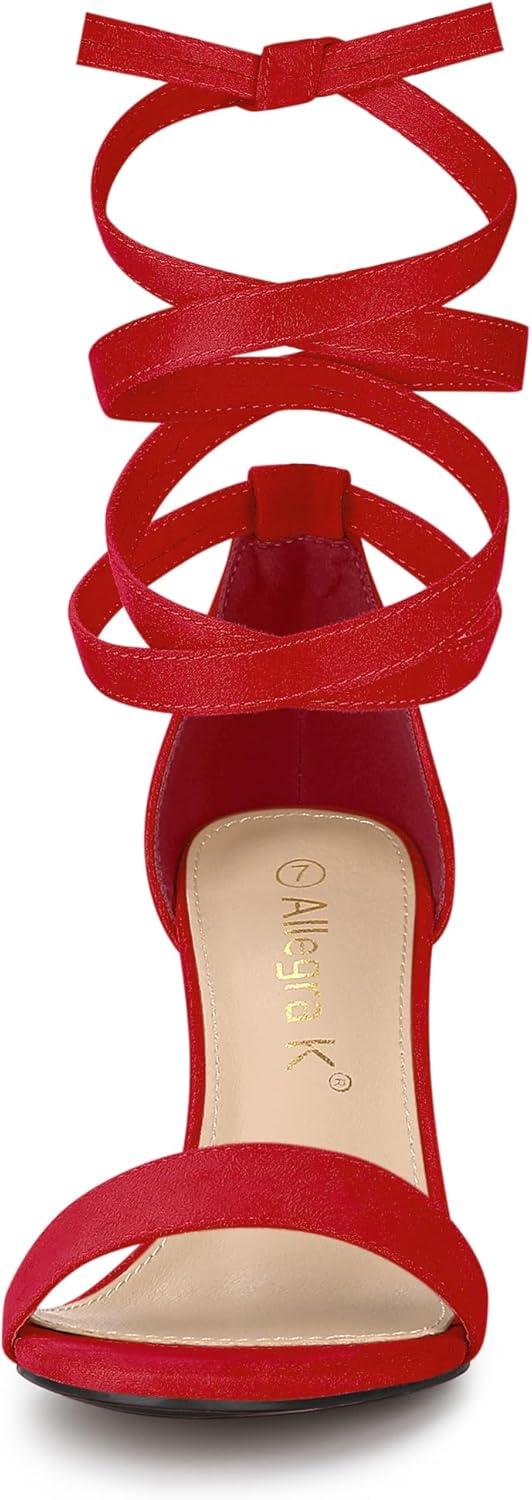 imageAllegra K Womens Lace Up and Ankle Strap Chunky Heel SandalsRed