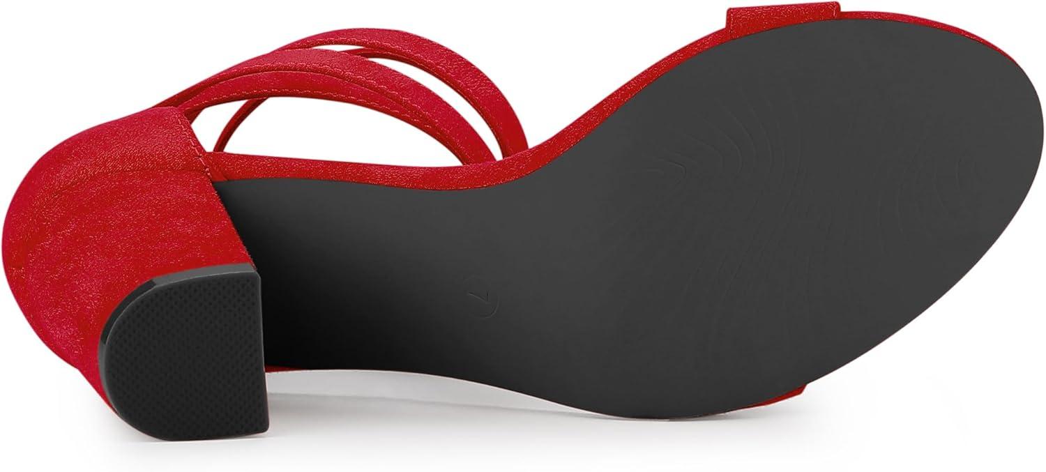 imageAllegra K Womens Lace Up and Ankle Strap Chunky Heel SandalsRed