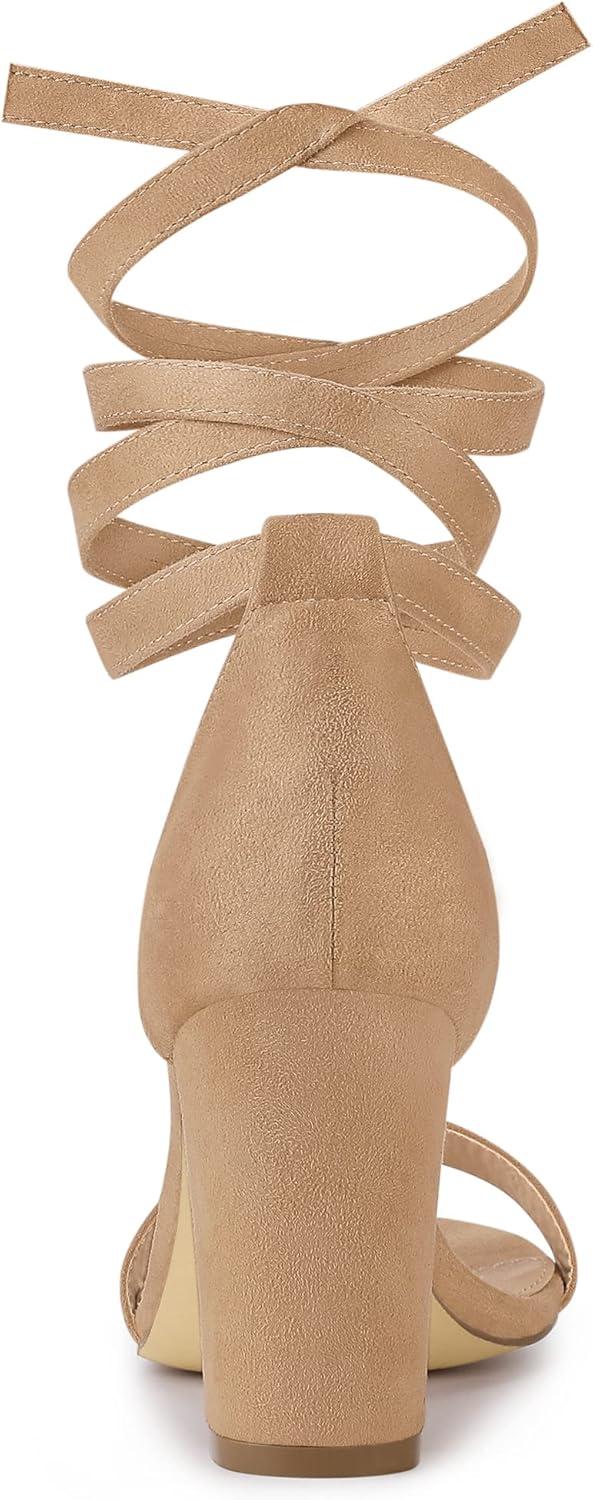imageAllegra K Womens Lace Up and Ankle Strap Chunky Heel SandalsTan