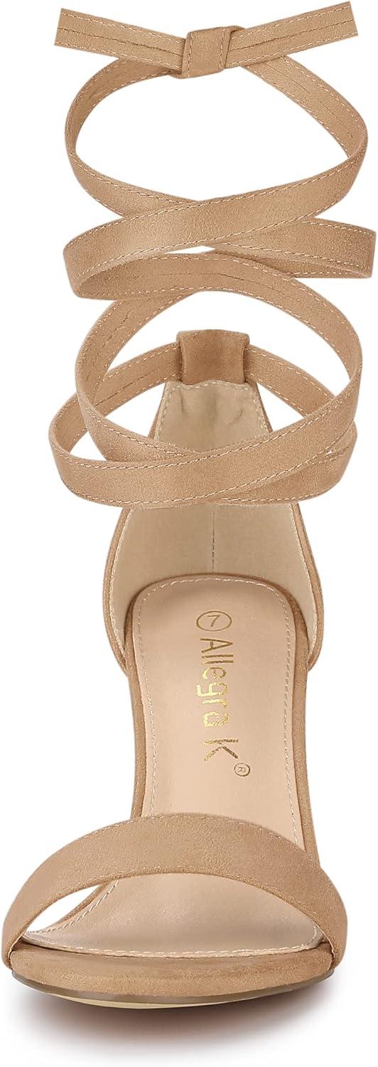 imageAllegra K Womens Lace Up and Ankle Strap Chunky Heel SandalsTan
