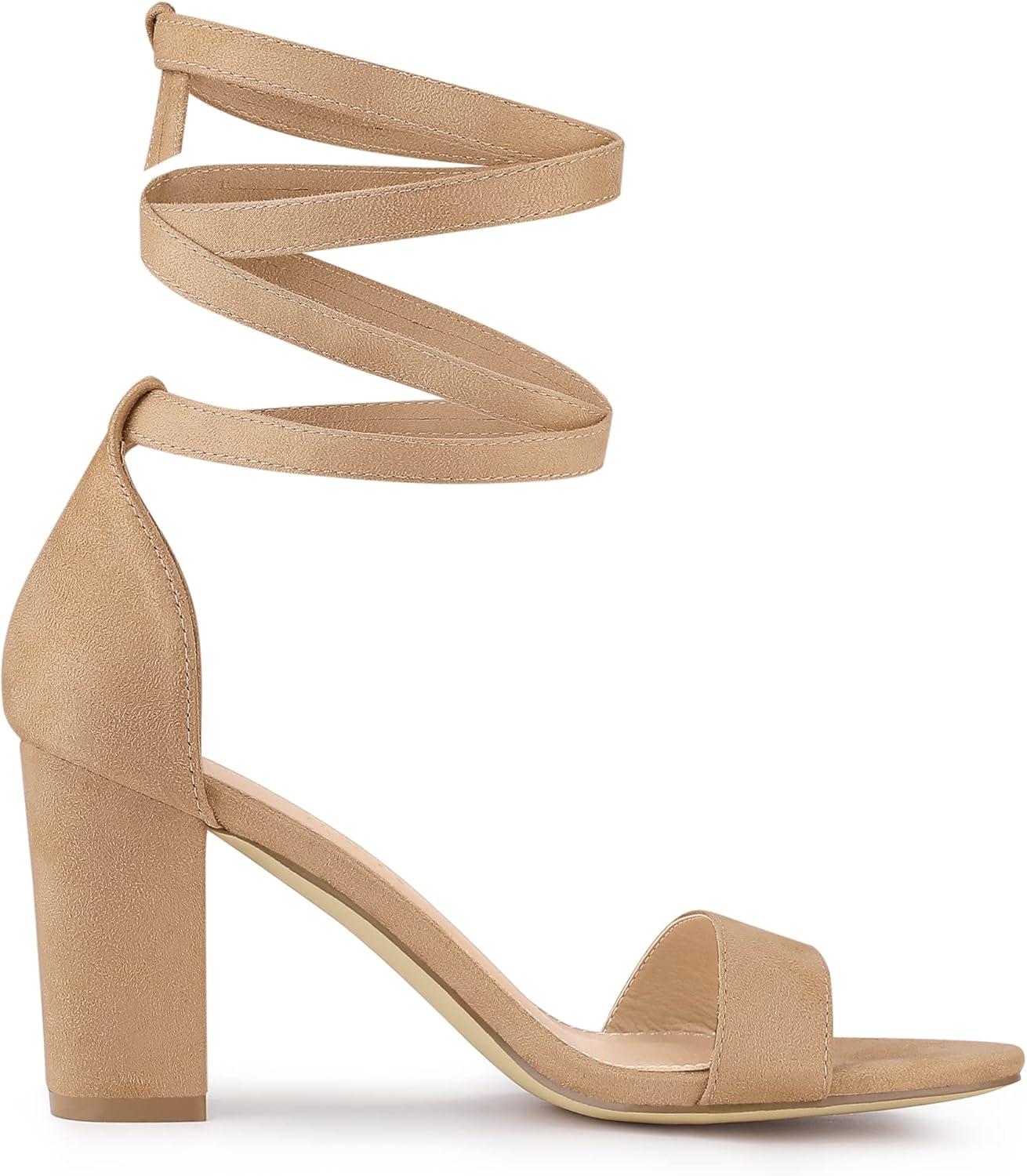 imageAllegra K Womens Lace Up and Ankle Strap Chunky Heel SandalsTan