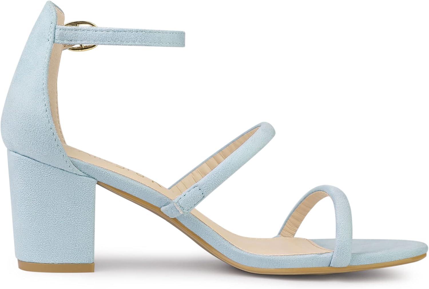 imageAllegra K Womens Open Toe Ankle Strap Chunky Heels SandalsSky Blue