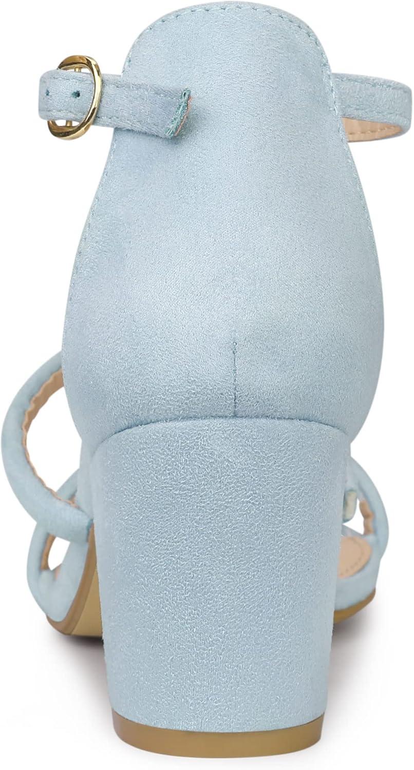 imageAllegra K Womens Open Toe Ankle Strap Chunky Heels SandalsSky Blue
