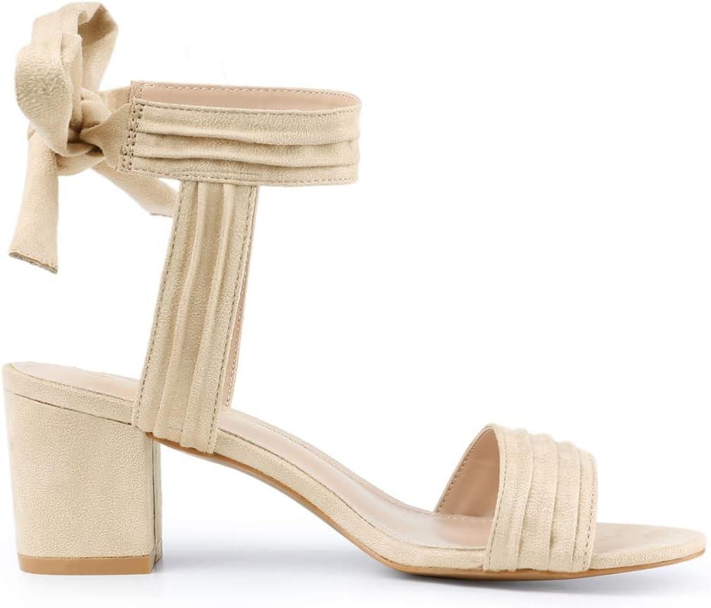 imageAllegra K Womens Open Toe Ankle Tie Back Block Heels SandalsBeige