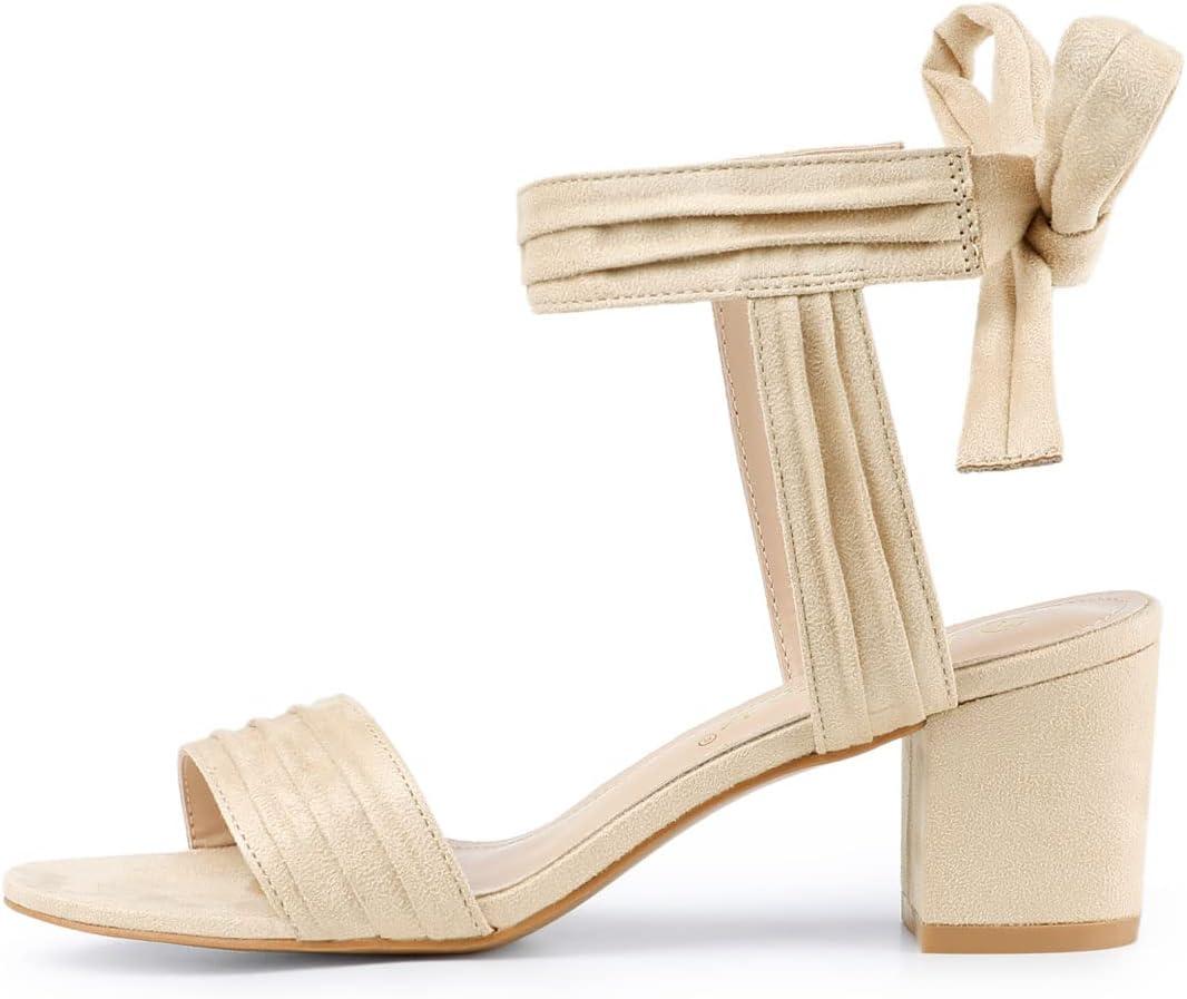 imageAllegra K Womens Open Toe Ankle Tie Back Block Heels SandalsBeige