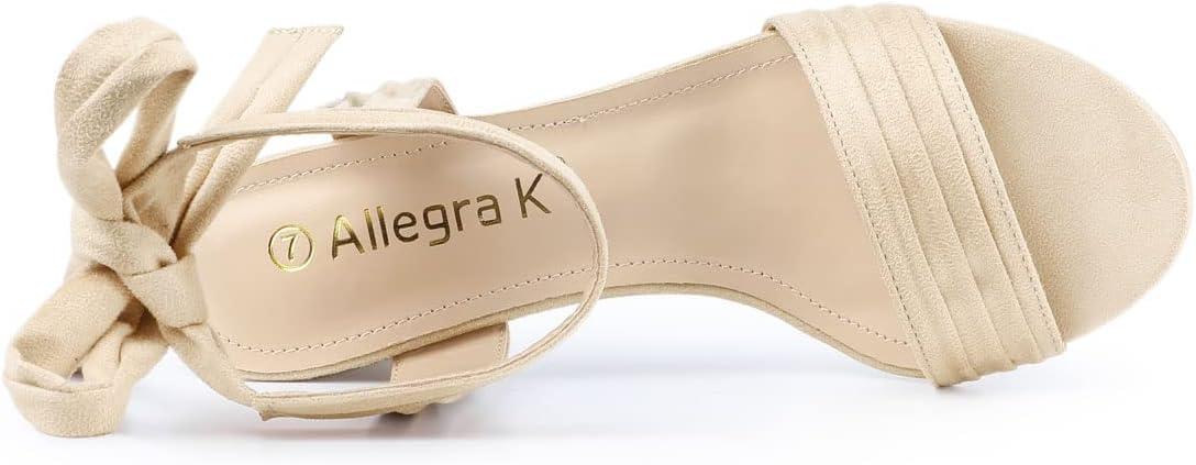 imageAllegra K Womens Open Toe Ankle Tie Back Block Heels SandalsBeige