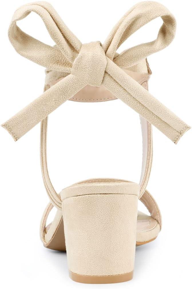 imageAllegra K Womens Open Toe Ankle Tie Back Block Heels SandalsBeige