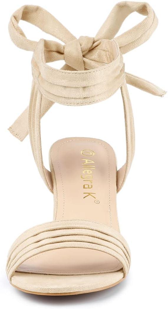 imageAllegra K Womens Open Toe Ankle Tie Back Block Heels SandalsBeige