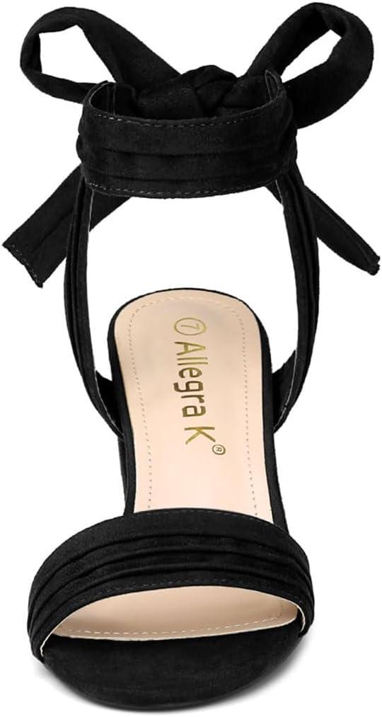 imageAllegra K Womens Open Toe Ankle Tie Back Block Heels SandalsBlack