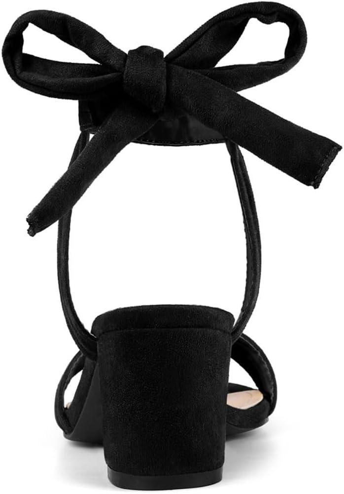 imageAllegra K Womens Open Toe Ankle Tie Back Block Heels SandalsBlack
