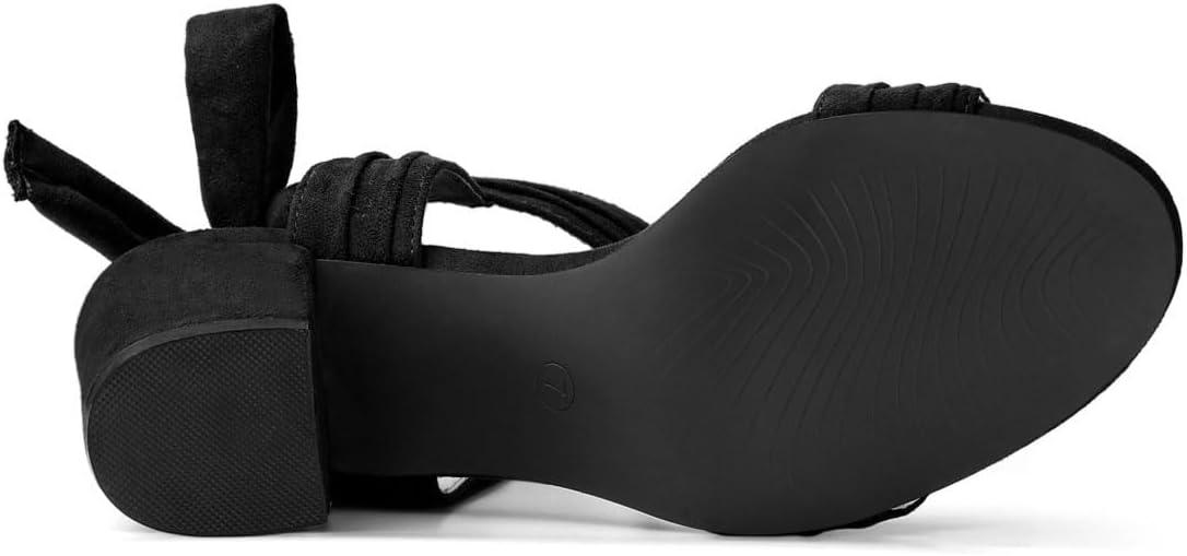 imageAllegra K Womens Open Toe Ankle Tie Back Block Heels SandalsBlack