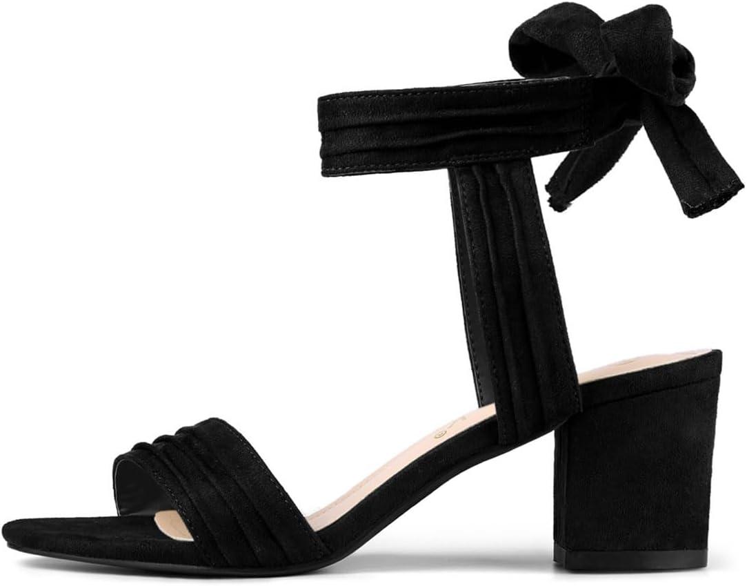 imageAllegra K Womens Open Toe Ankle Tie Back Block Heels SandalsBlack