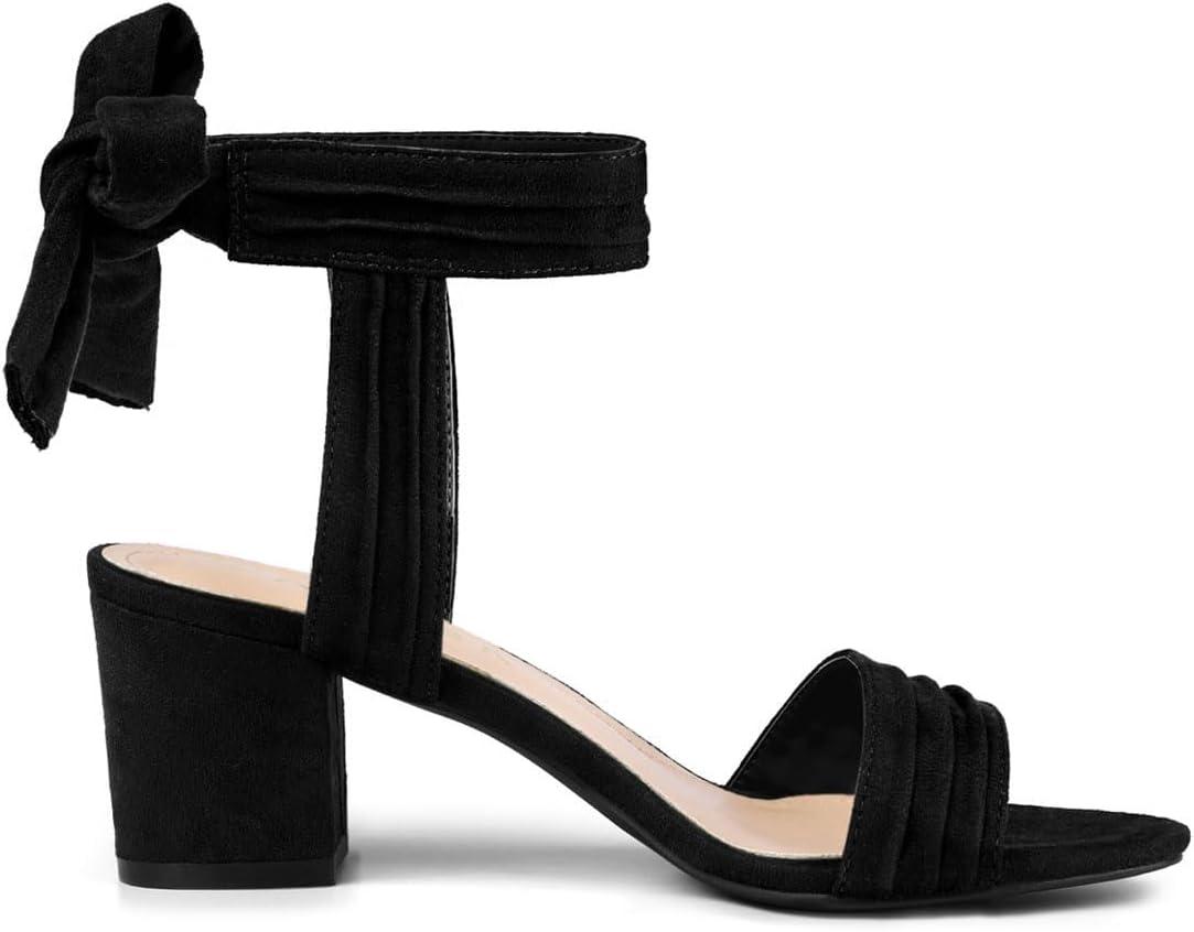 imageAllegra K Womens Open Toe Ankle Tie Back Block Heels SandalsBlack