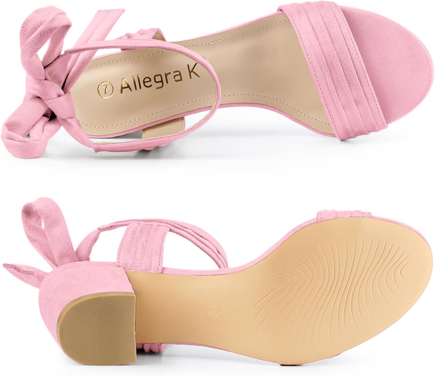imageAllegra K Womens Open Toe Ankle Tie Back Block Heels SandalsBling Pink