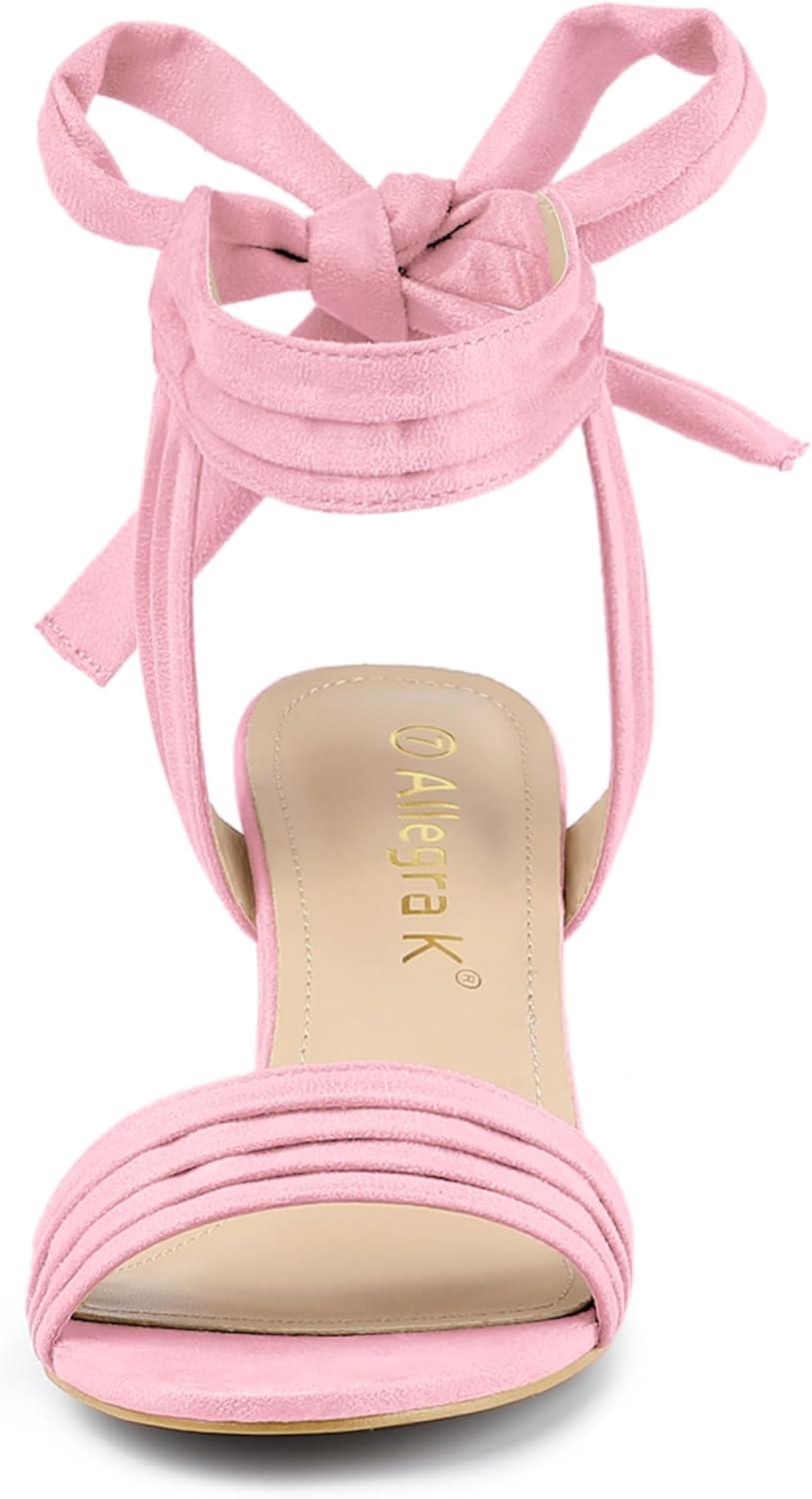 imageAllegra K Womens Open Toe Ankle Tie Back Block Heels SandalsBling Pink