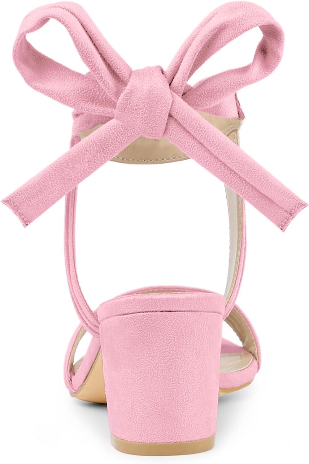 imageAllegra K Womens Open Toe Ankle Tie Back Block Heels SandalsBling Pink