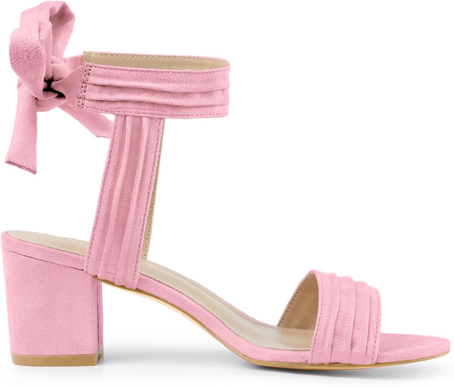 imageAllegra K Womens Open Toe Ankle Tie Back Block Heels SandalsBling Pink