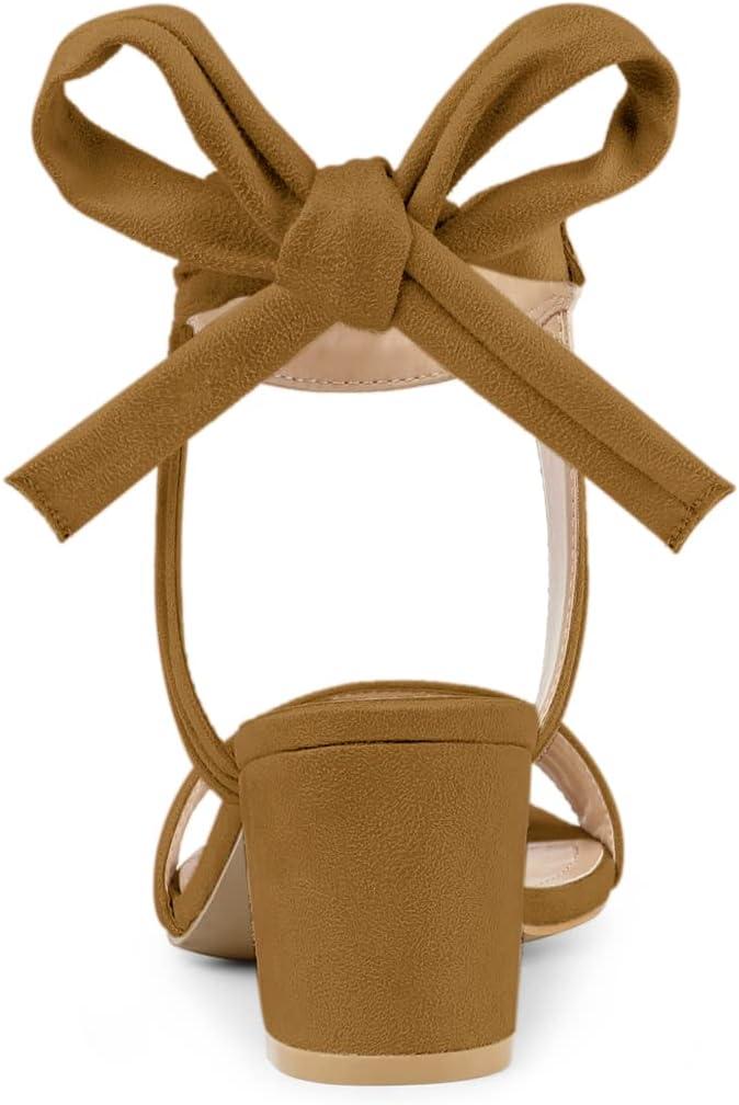 imageAllegra K Womens Open Toe Ankle Tie Back Block Heels SandalsBrown