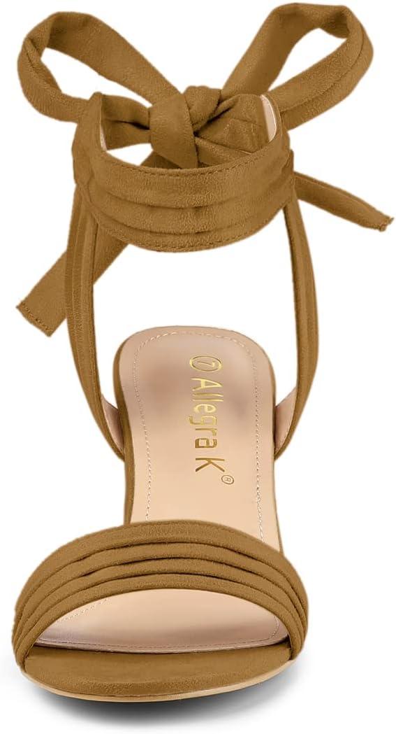 imageAllegra K Womens Open Toe Ankle Tie Back Block Heels SandalsBrown