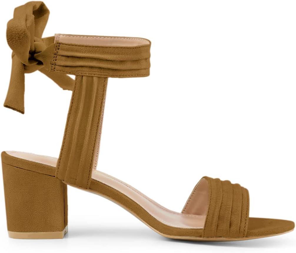 imageAllegra K Womens Open Toe Ankle Tie Back Block Heels SandalsBrown