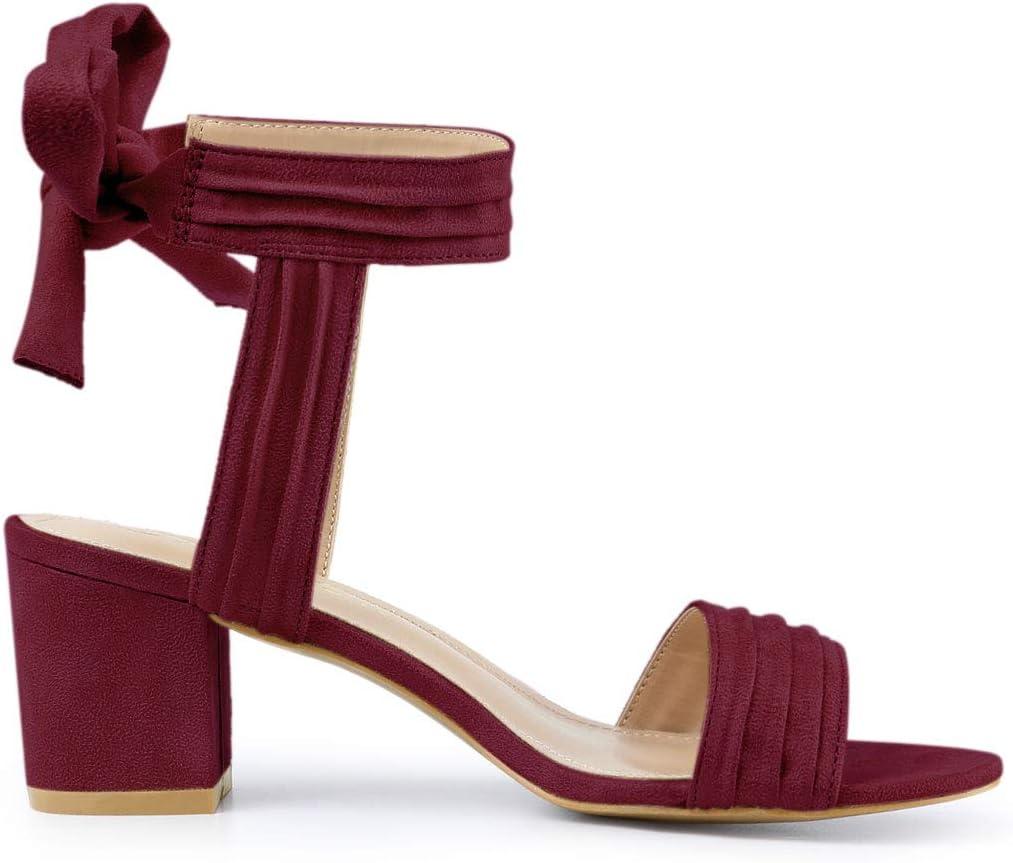 imageAllegra K Womens Open Toe Ankle Tie Back Block Heels SandalsBurgundy