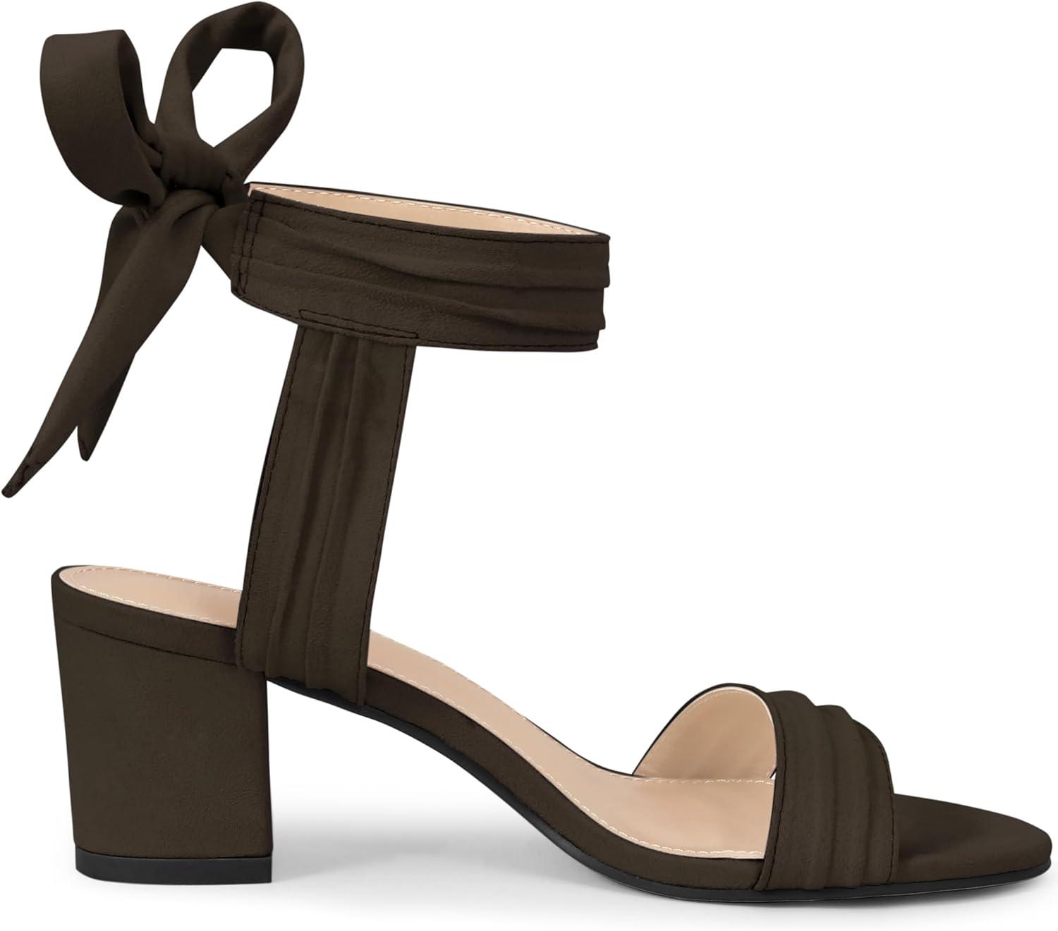 imageAllegra K Womens Open Toe Ankle Tie Back Block Heels SandalsCoffee