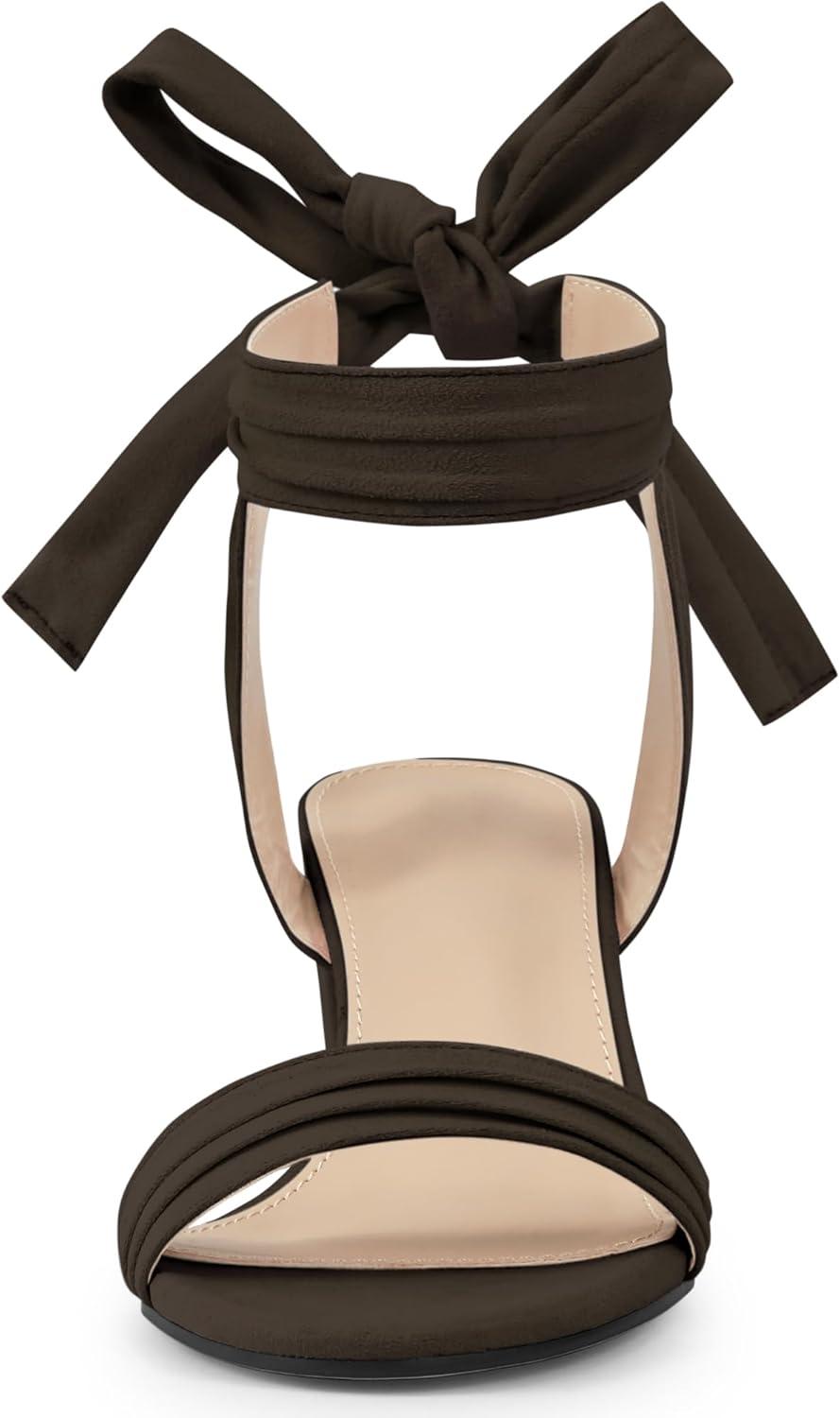 imageAllegra K Womens Open Toe Ankle Tie Back Block Heels SandalsCoffee