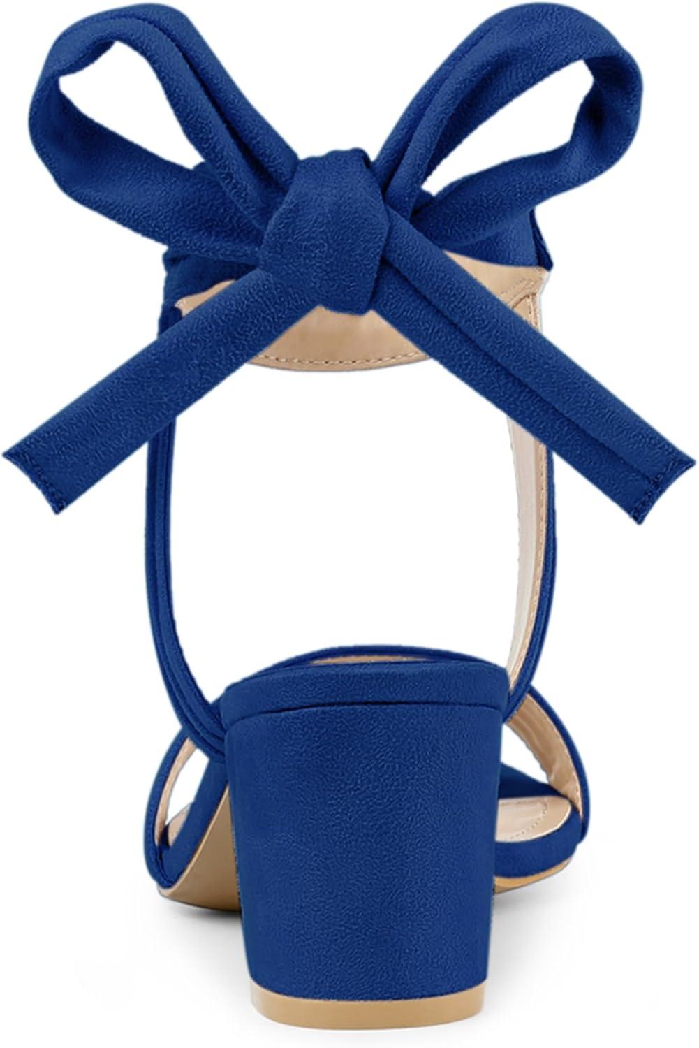 imageAllegra K Womens Open Toe Ankle Tie Back Block Heels SandalsDeep Blue
