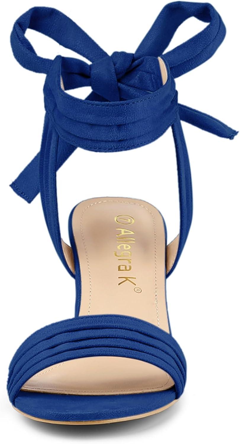 imageAllegra K Womens Open Toe Ankle Tie Back Block Heels SandalsDeep Blue