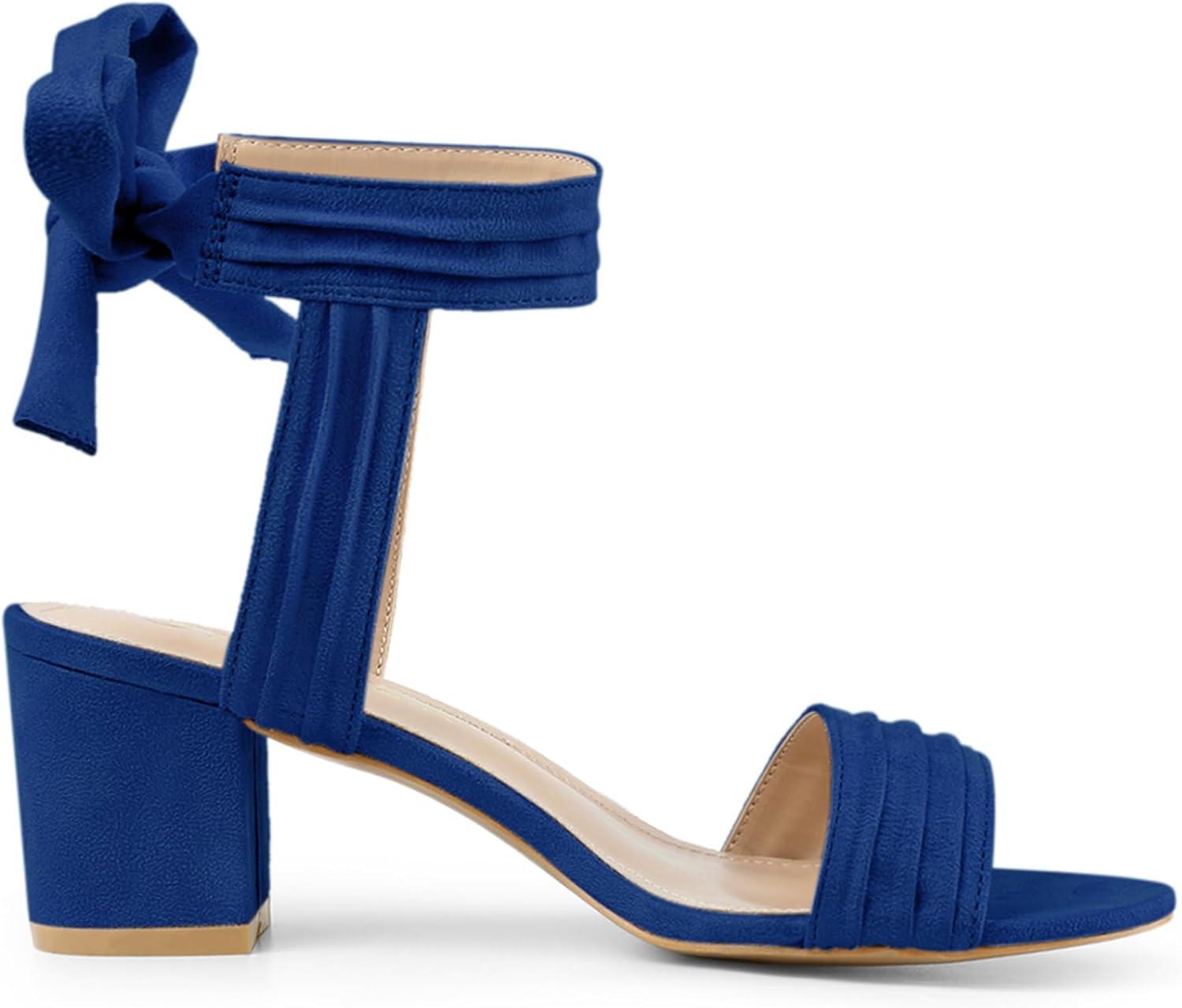 imageAllegra K Womens Open Toe Ankle Tie Back Block Heels SandalsDeep Blue