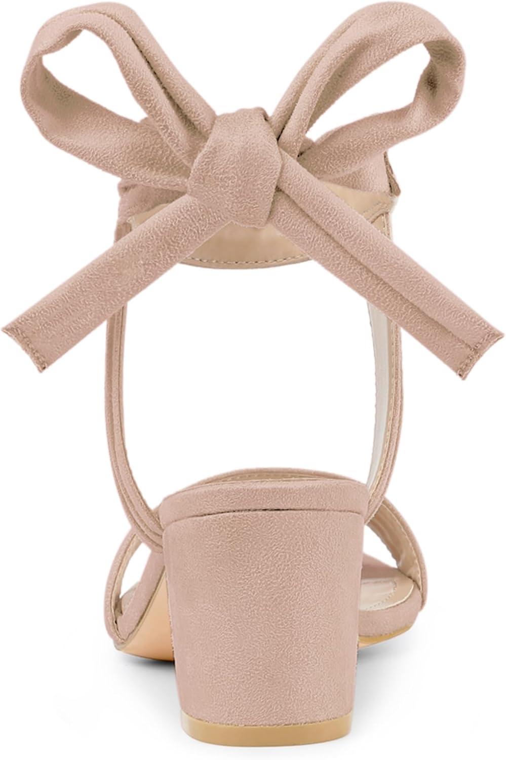 imageAllegra K Womens Open Toe Ankle Tie Back Block Heels SandalsDust Pink