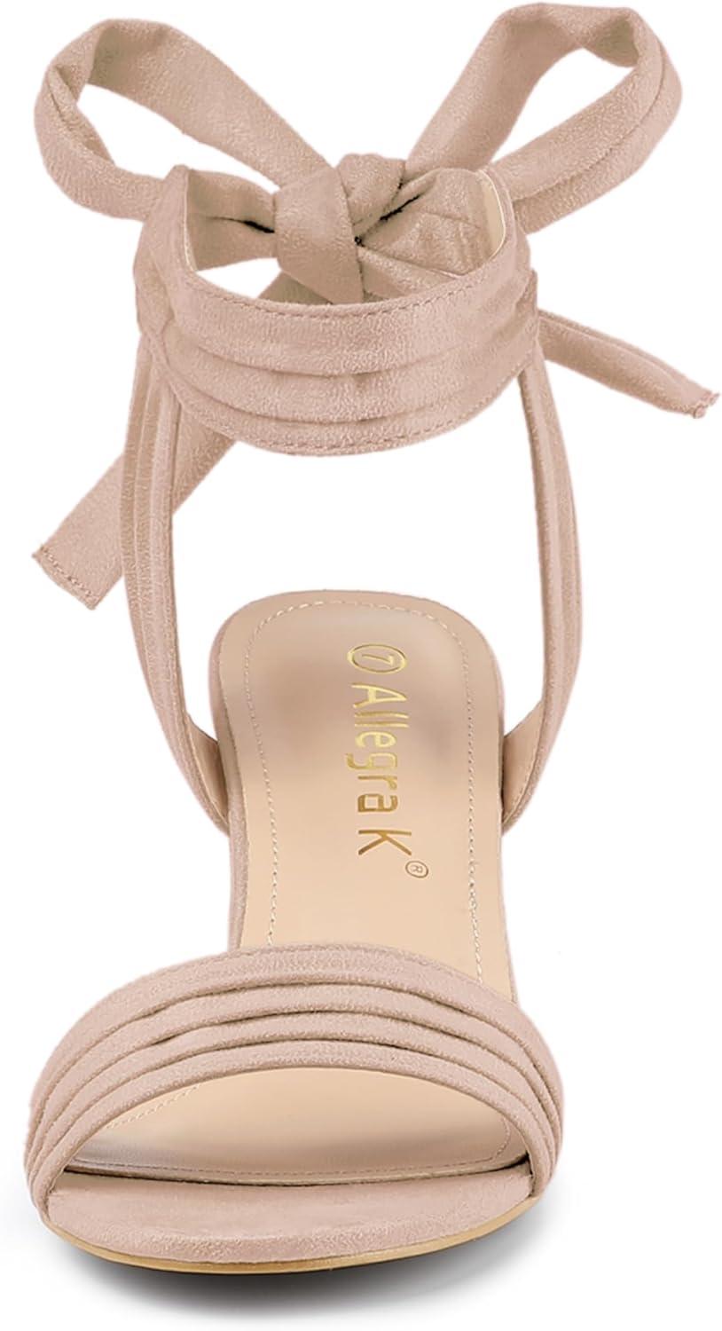 imageAllegra K Womens Open Toe Ankle Tie Back Block Heels SandalsDust Pink