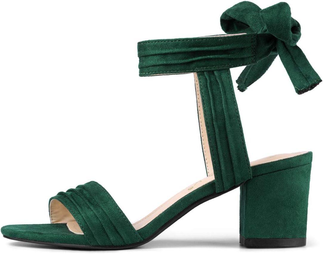 imageAllegra K Womens Open Toe Ankle Tie Back Block Heels SandalsGreen