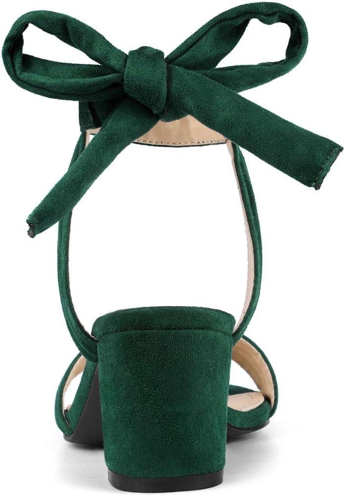 imageAllegra K Womens Open Toe Ankle Tie Back Block Heels SandalsGreen