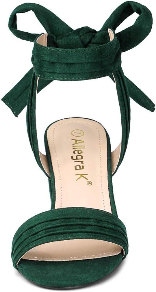 imageAllegra K Womens Open Toe Ankle Tie Back Block Heels SandalsGreen