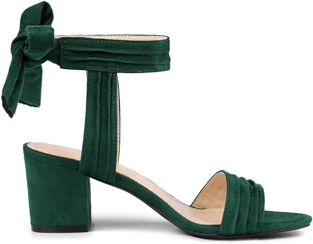 imageAllegra K Womens Open Toe Ankle Tie Back Block Heels SandalsGreen