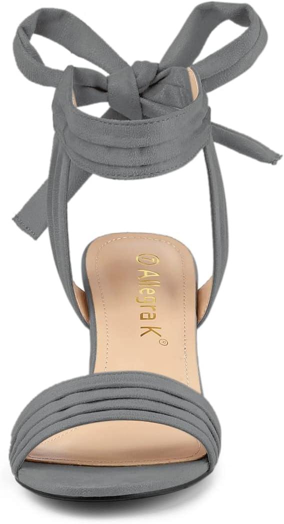 imageAllegra K Womens Open Toe Ankle Tie Back Block Heels SandalsGrey