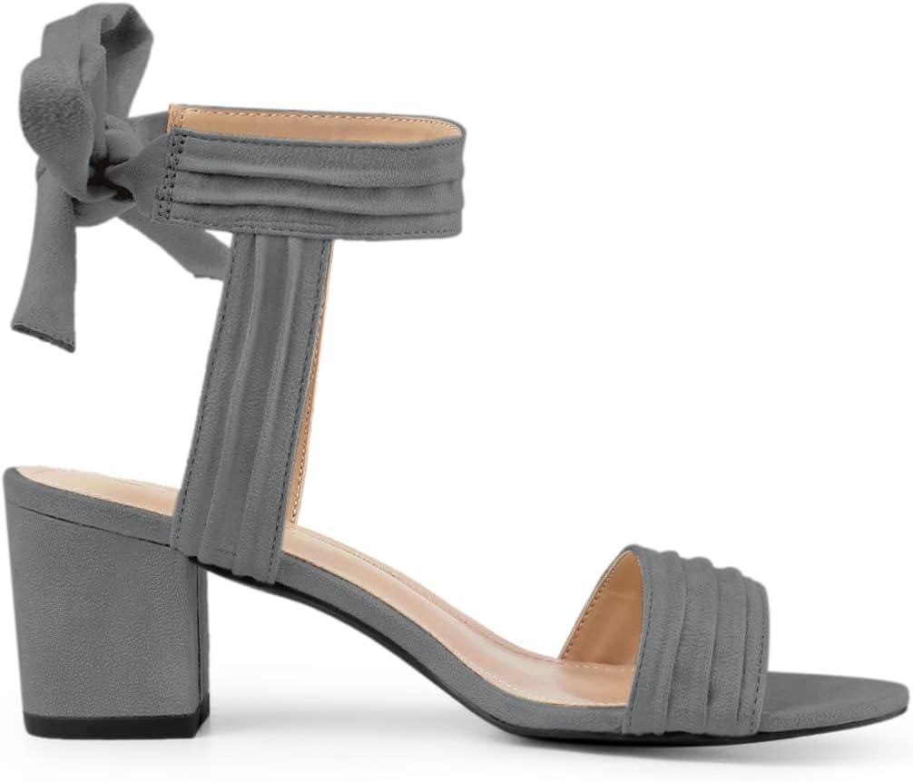 imageAllegra K Womens Open Toe Ankle Tie Back Block Heels SandalsGrey