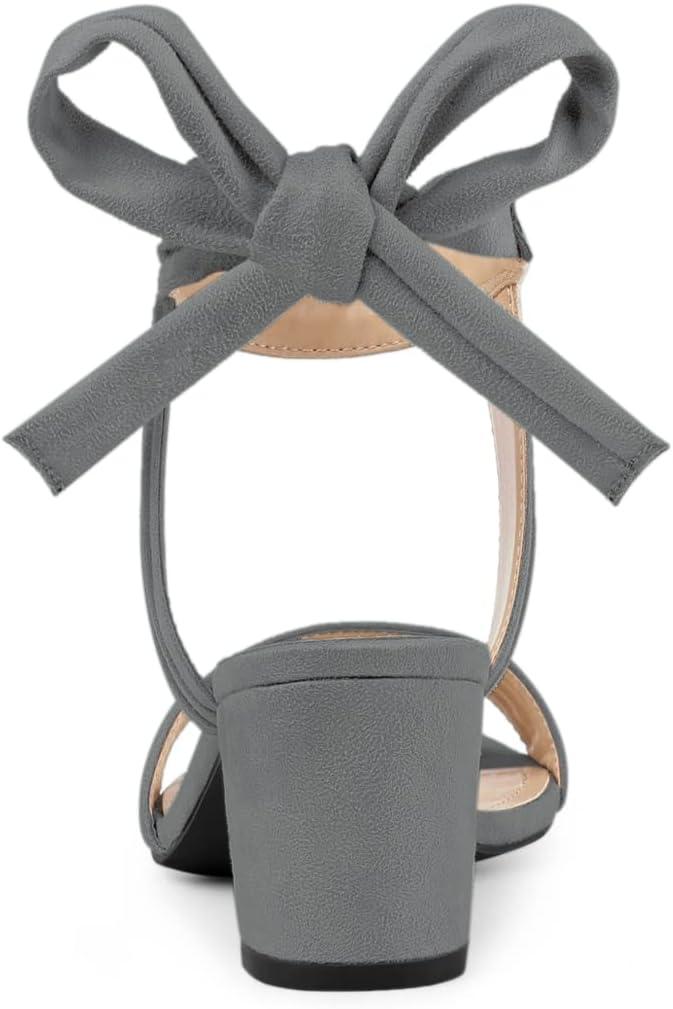 imageAllegra K Womens Open Toe Ankle Tie Back Block Heels SandalsGrey