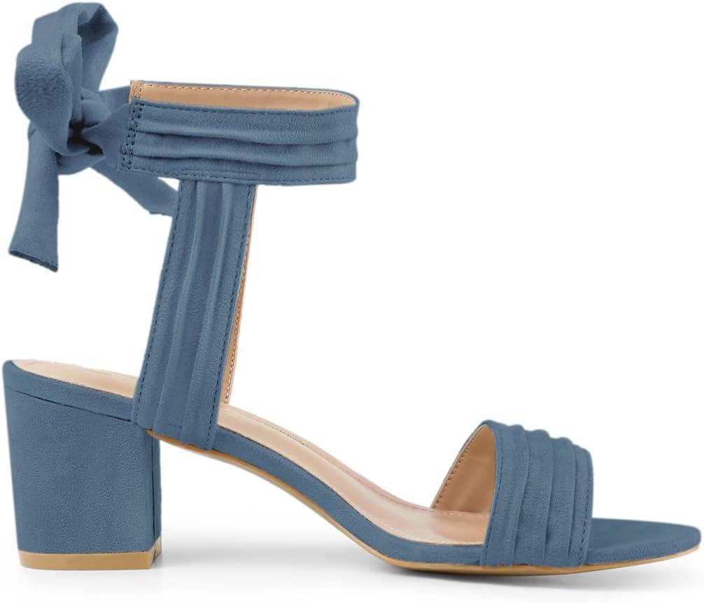 imageAllegra K Womens Open Toe Ankle Tie Back Block Heels SandalsHaze Blue