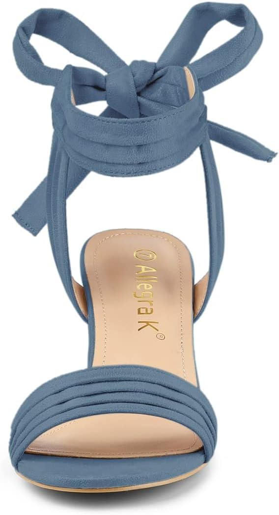 imageAllegra K Womens Open Toe Ankle Tie Back Block Heels SandalsHaze Blue