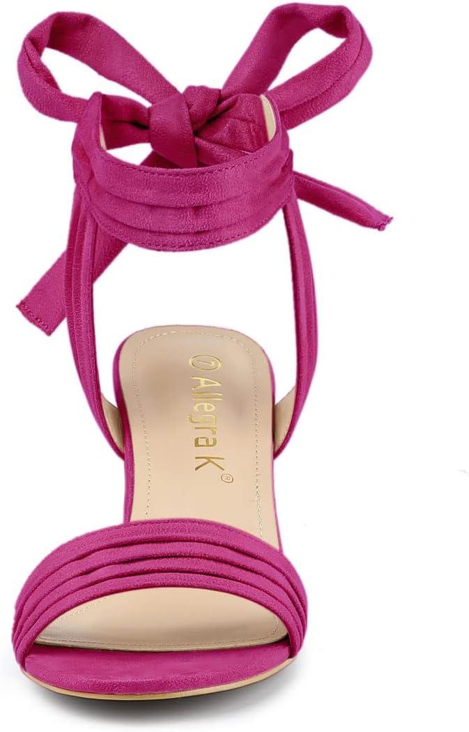 imageAllegra K Womens Open Toe Ankle Tie Back Block Heels SandalsHot Pink