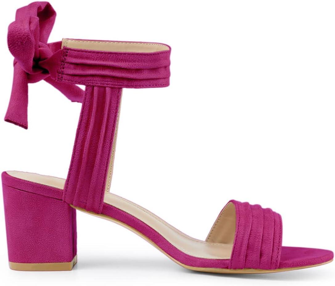 imageAllegra K Womens Open Toe Ankle Tie Back Block Heels SandalsHot Pink